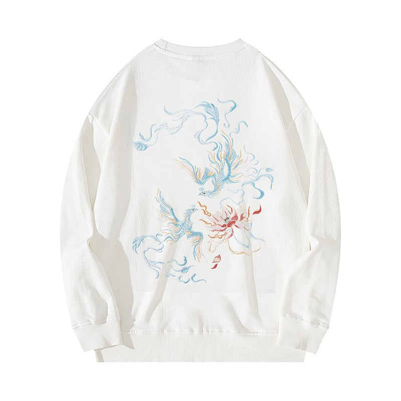 Chinese style phoenix embroidered sweatshirt men autumn ins fashion brand loose and versatile couple shirt jacket