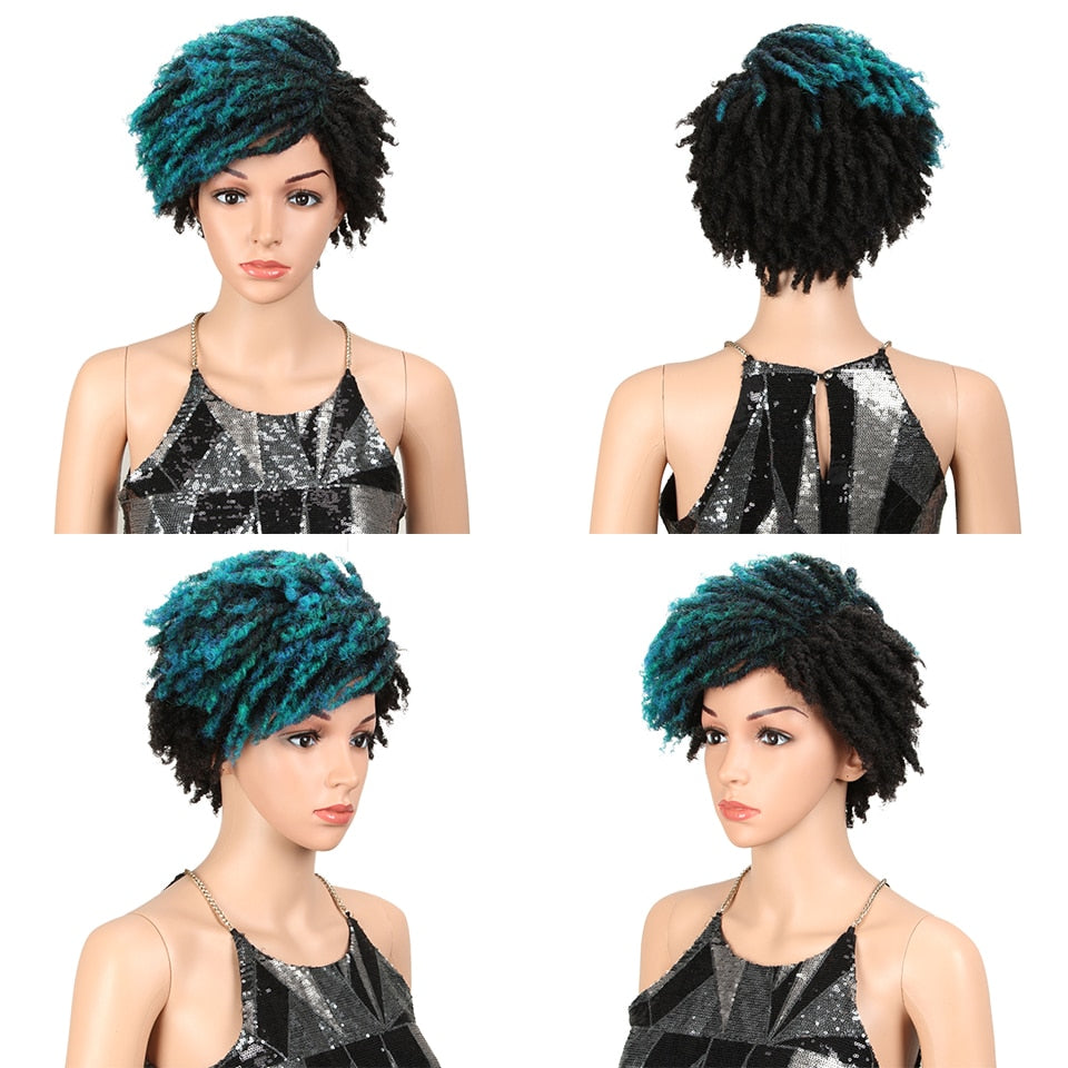 Badon marchand hair Wig Short Dreadlock Wig With Bangs Ombre Black Blonde Crochet Wig for Black Women