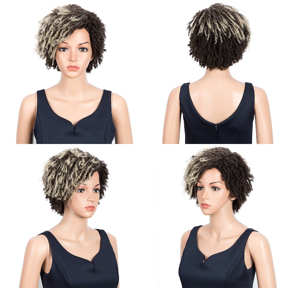 Badon marchand hair Wig Short Dreadlock Wig With Bangs Ombre Black Blonde Crochet Wig for Black Women