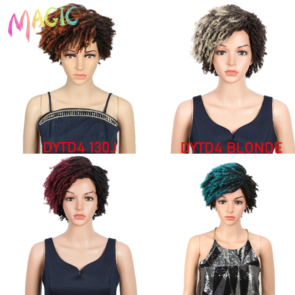 Badon marchand hair Wig Short Dreadlock Wig With Bangs Ombre Black Blonde Crochet Wig for Black Women