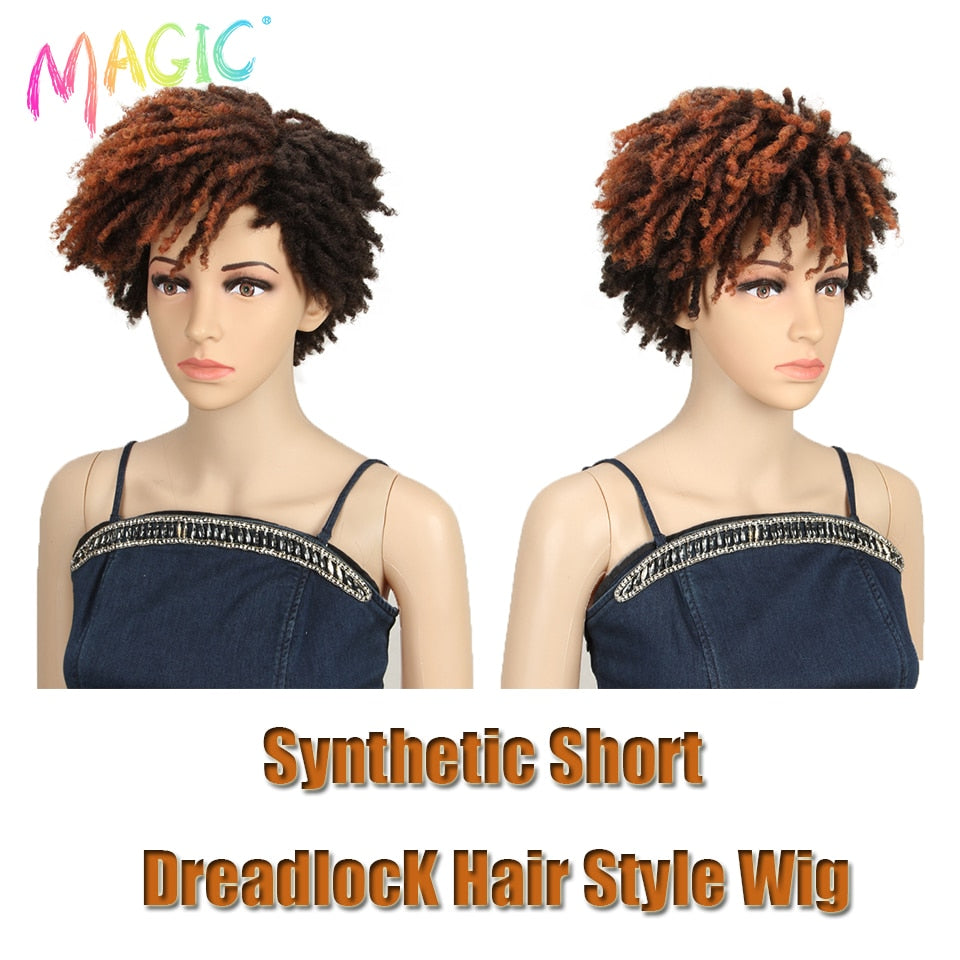 Badon marchand hair Wig Short Dreadlock Wig With Bangs Ombre Black Blonde Crochet Wig for Black Women