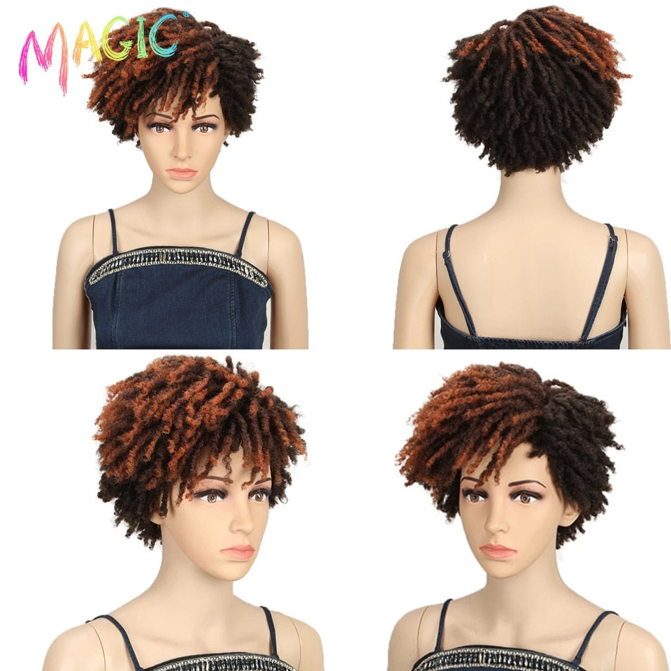 Badon marchand hair Wig Short Dreadlock Wig With Bangs Ombre Black Blonde Crochet Wig for Black Women