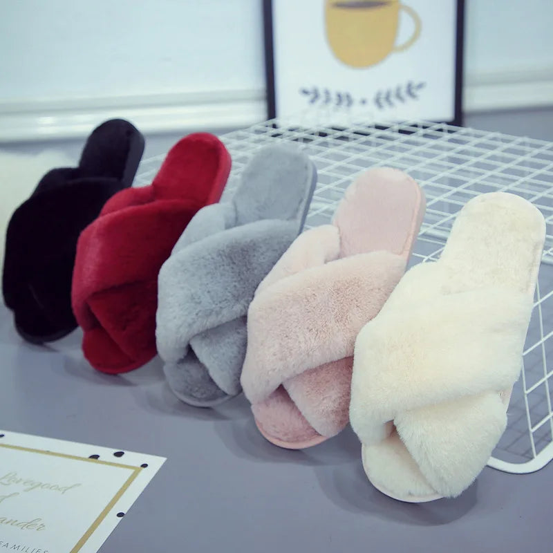 Women Winter Cute Warm Plush Women Slippers Couple's Indoor Non-slip House Home Cotton Shoes Plush Shoes djam