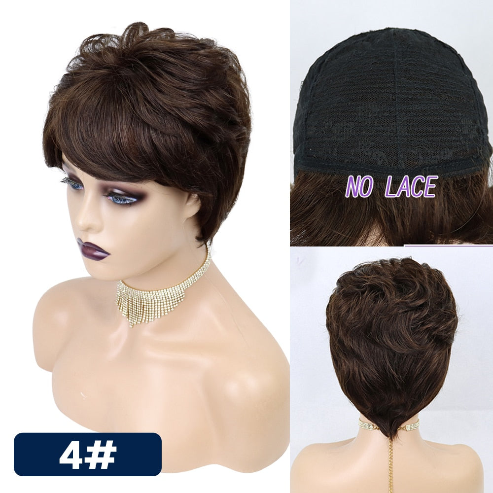 Pixie Cut Wig Human Hair Short Wig Cheap Human Hair Wigs For Women Full Manchine Made Wig With Bangs Perruque Cheveux Humain