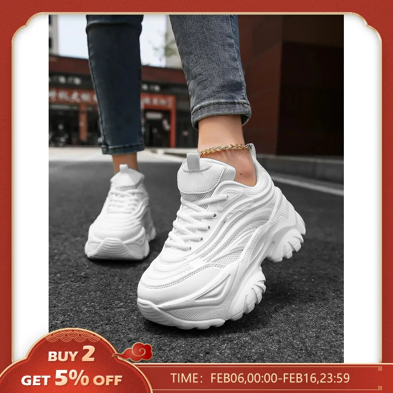 Women's Casual Sports Shoes Solid Color Ultra-light Height-increasing Running Shoes Comfortable and Versatile Daily Casual Shoes fem