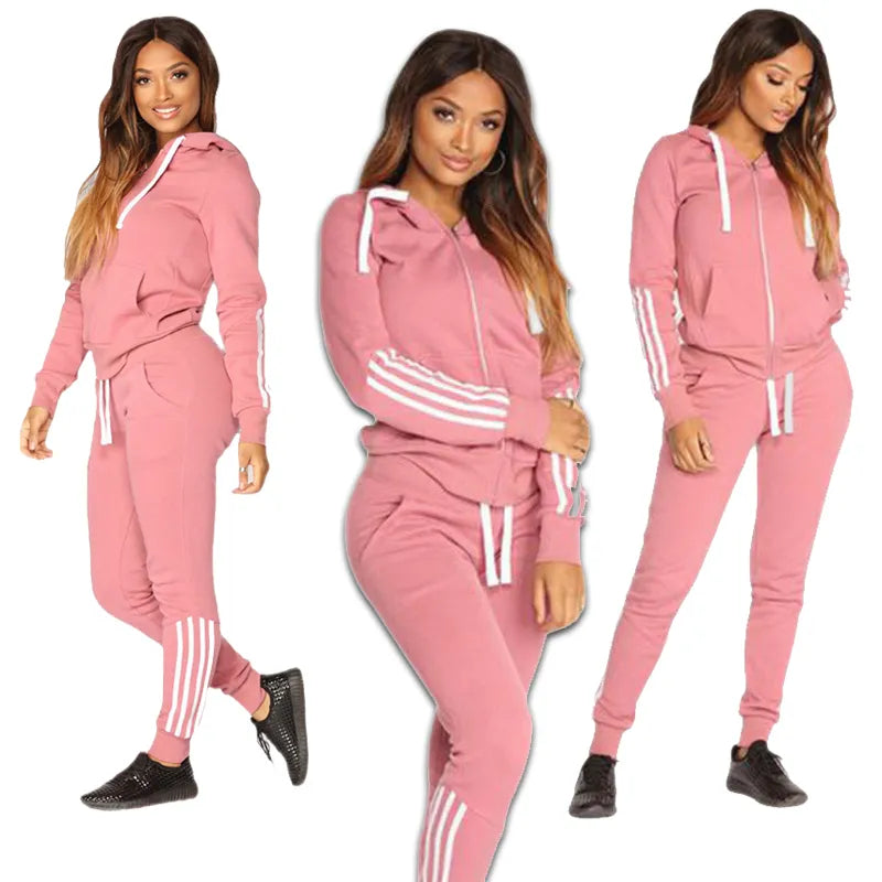Spring Autumn Women Sweatshirt Set Solid Color Casual Zipper Hoodies Daily Gym Jogging 2 Pieces Set New Woman Pant Sets pour
