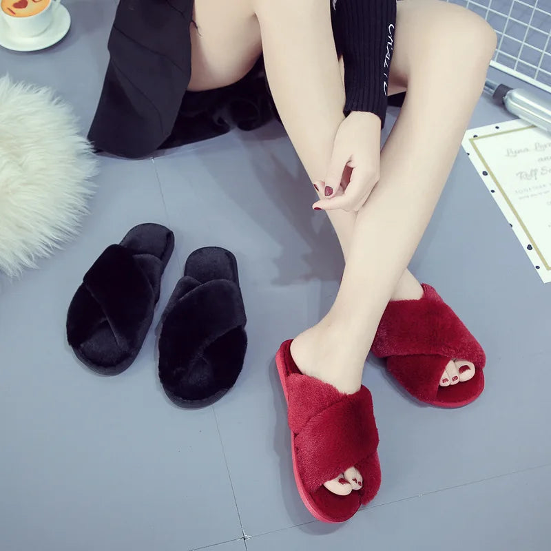 Women Winter Cute Warm Plush Women Slippers Couple's Indoor Non-slip House Home Cotton Shoes Plush Shoes djam