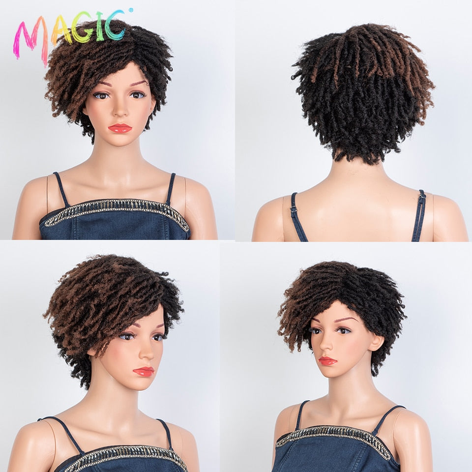 Badon marchand hair Wig Short Dreadlock Wig With Bangs Ombre Black Blonde Crochet Wig for Black Women