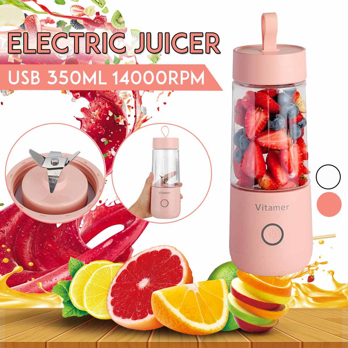 350ml Portable Blender Juicer Electric USB Rechargeable Mixer Smoothie Slushy Cup Freshwe we Juice Blender Bottle USB Charging Kitchen Gadgets we