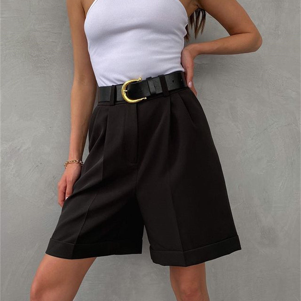 Women's High Waist Quick Dry Solid Color Western Pants Shorts