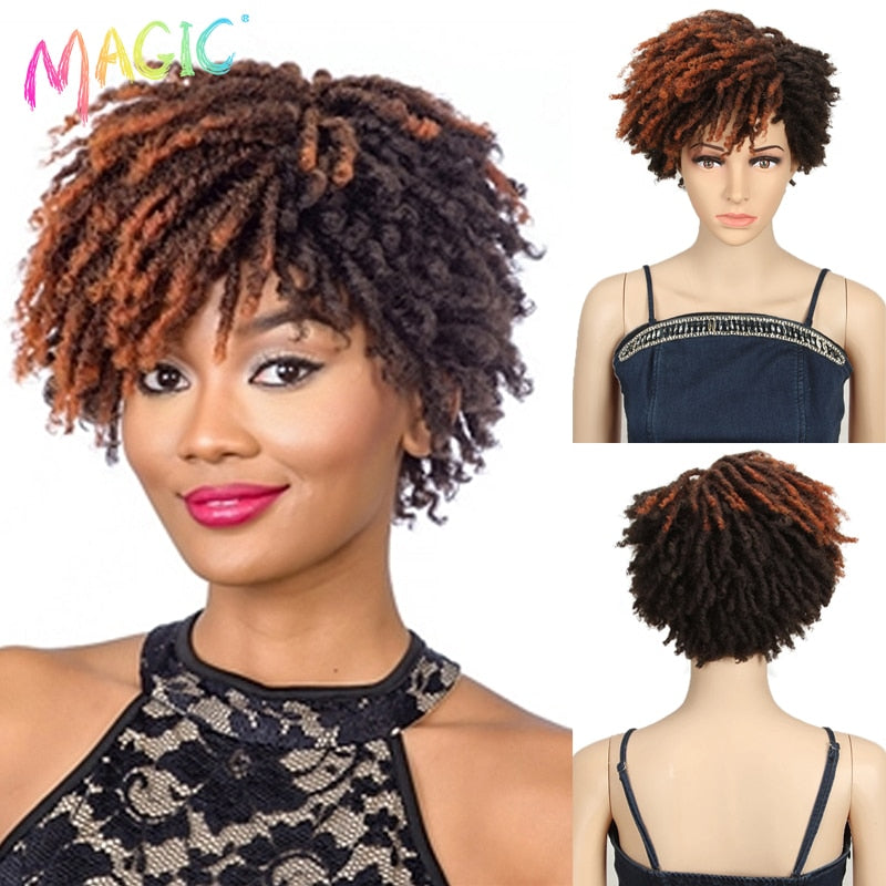 Badon marchand hair Wig Short Dreadlock Wig With Bangs Ombre Black Blonde Crochet Wig for Black Women