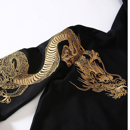 Autumn and winter trendy brand national trend retro yoke dragon embroidered hooded sweatshirt for men and girls for couples