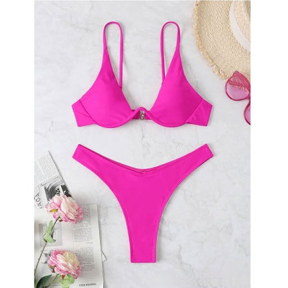 European And American Steel Bracket Solid Color Swimsuit