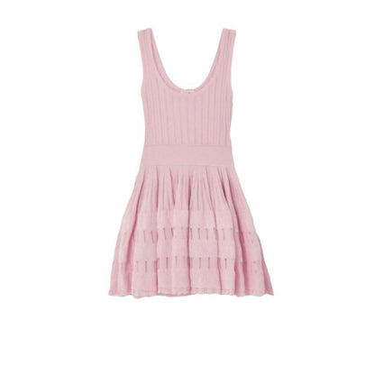 French socialite heavy industry hollowed out A-line vest skirt with waistband and slim knit strap dress