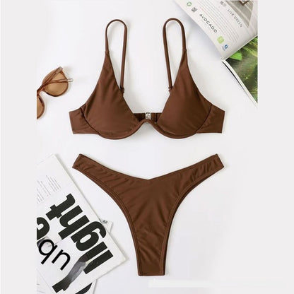European And American Steel Bracket Solid Color Swimsuit