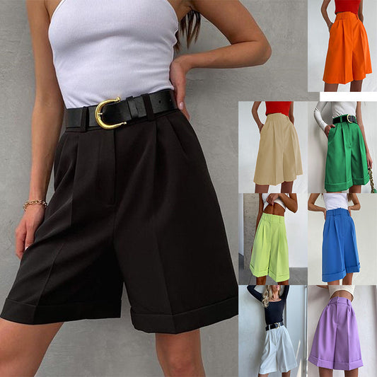Women's High Waist Quick Dry Solid Color Western Pants Shorts