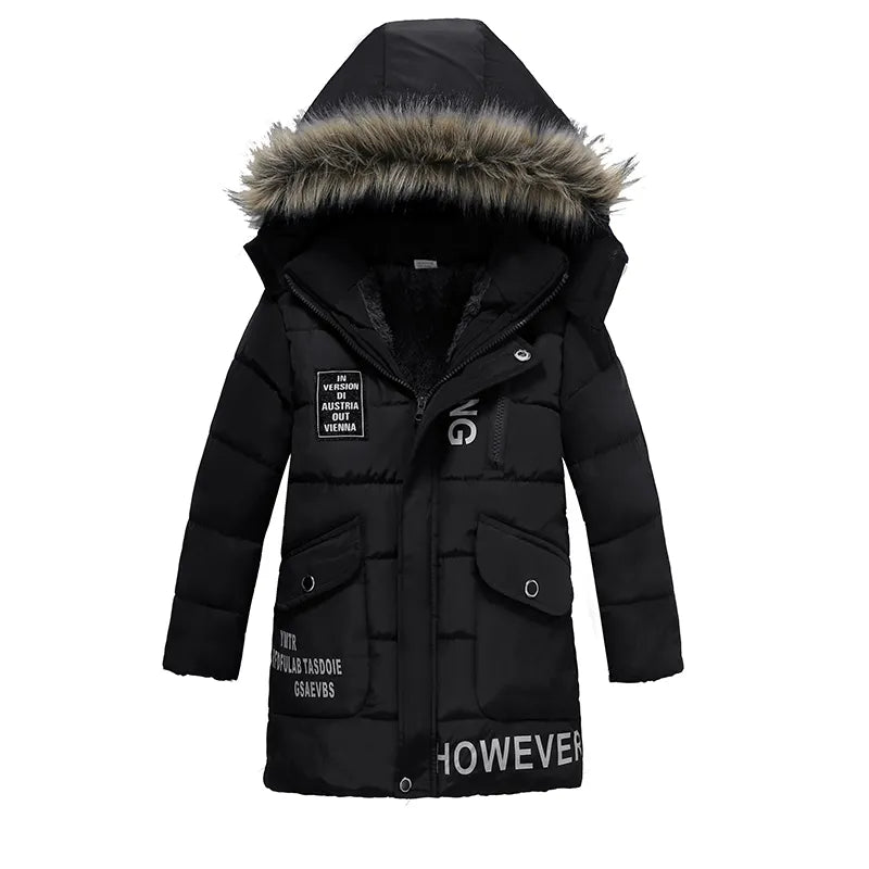 Warm Thickening Winter Fur Collar Child Coat Kids Outerwear Windproof Baby Boys Girls  women's Jacket For 2-6 Years Old