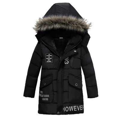 Warm Thickening Winter Fur Collar Child Coat Kids Outerwear Windproof Baby Boys Girls  women's Jacket For 2-6 Years Old