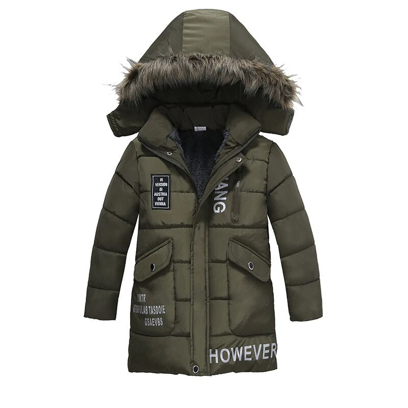 Warm Thickening Winter Fur Collar Child Coat Kids Outerwear Windproof Baby Boys Girls  women's Jacket For 2-6 Years Old