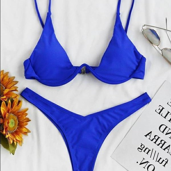 European And American Steel Bracket Solid Color Swimsuit