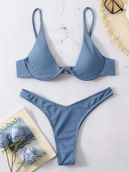 European And American Steel Bracket Solid Color Swimsuit