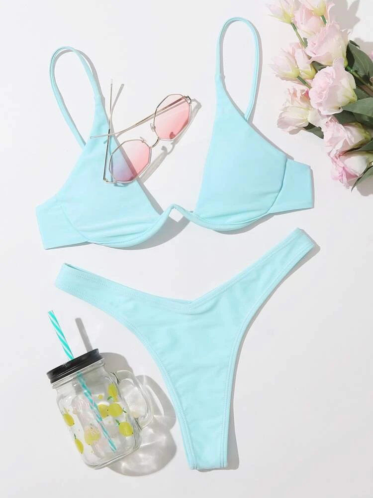 European And American Steel Bracket Solid Color Swimsuit