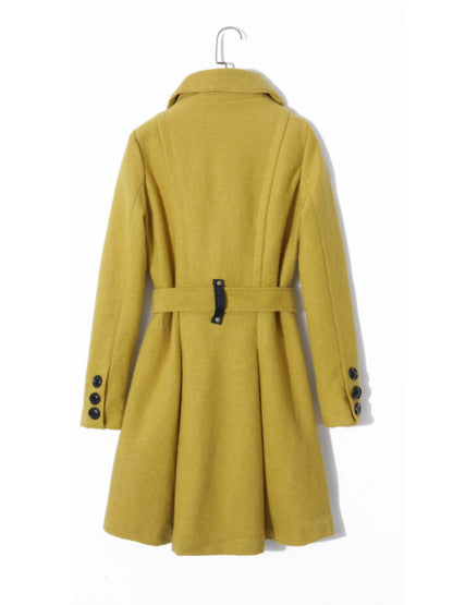 Women's Spring High Waist Slim Fit Mid Length Long Length Woolen Coat greg