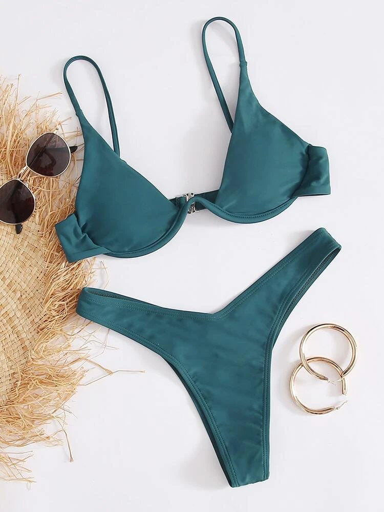 European And American Steel Bracket Solid Color Swimsuit