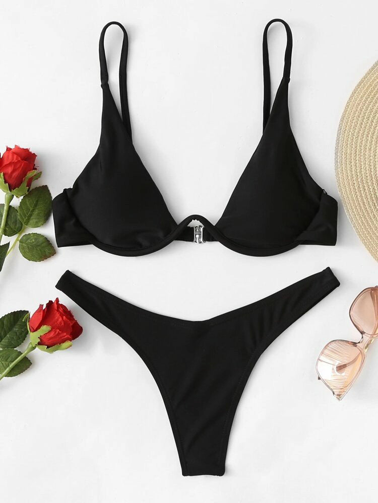 European And American Steel Bracket Solid Color Swimsuit