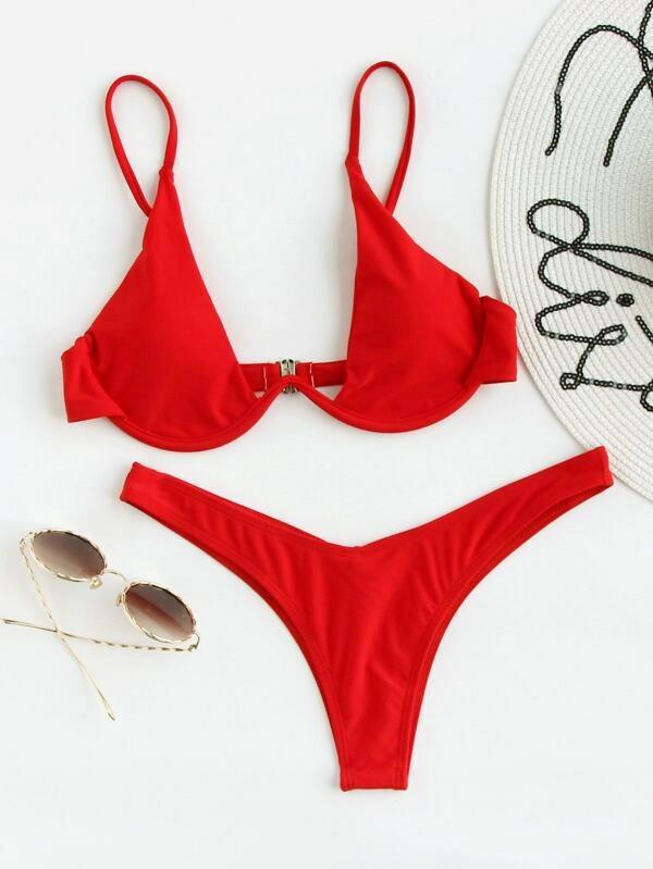 European And American Steel Bracket Solid Color Swimsuit