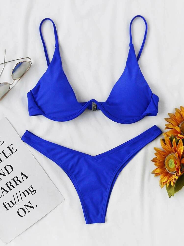 European And American Steel Bracket Solid Color Swimsuit