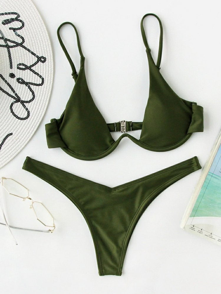 European And American Steel Bracket Solid Color Swimsuit