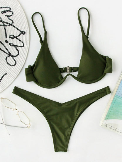 European And American Steel Bracket Solid Color Swimsuit