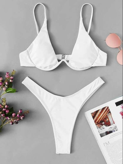 European And American Steel Bracket Solid Color Swimsuit