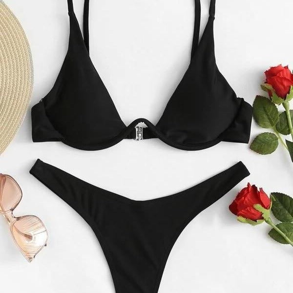 European And American Steel Bracket Solid Color Swimsuit