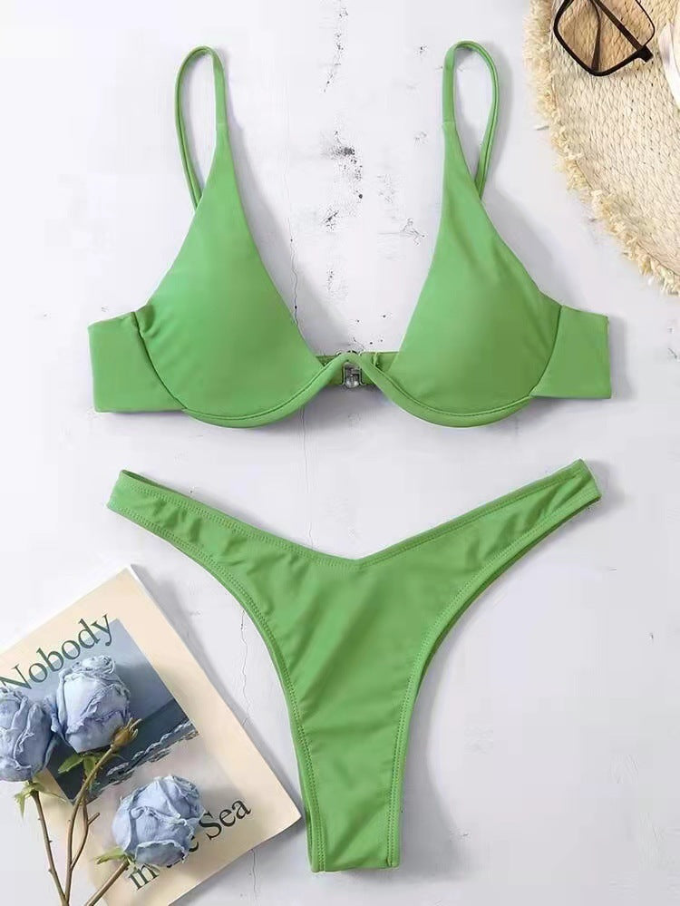 European And American Steel Bracket Solid Color Swimsuit