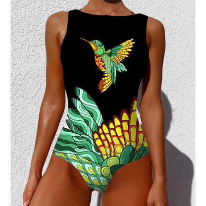 One-piece Swimsuit Classic Printed Lace Up Swimsuit Women's Push Up Flower One-piece Suit Beach Wear Bathing Suit Women somè