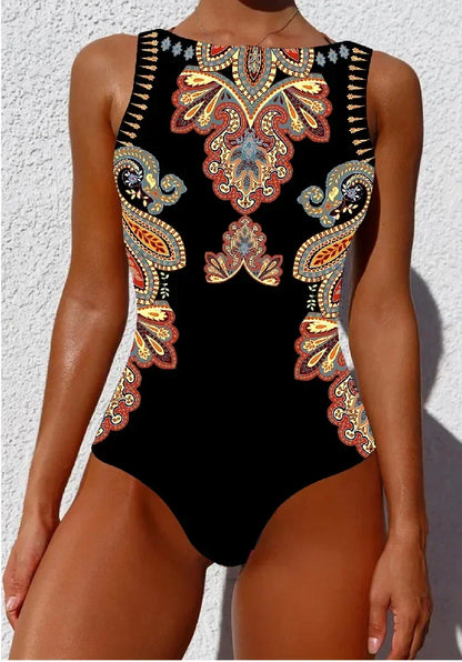 One-piece Swimsuit Classic Printed Lace Up Swimsuit Women's Push Up Flower One-piece Suit Beach Wear Bathing Suit Women somè