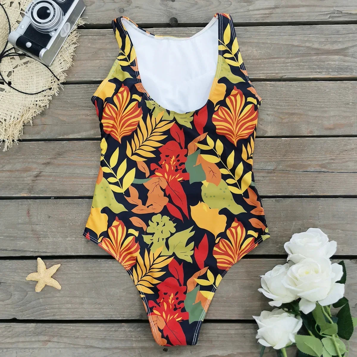 One-piece Swimsuit Classic Printed Lace Up Swimsuit Women's Push Up Flower One-piece Suit Beach Wear Bathing Suit Women somè