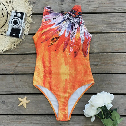 One-piece Swimsuit Classic Printed Lace Up Swimsuit Women's Push Up Flower One-piece Suit Beach Wear Bathing Suit Women somè