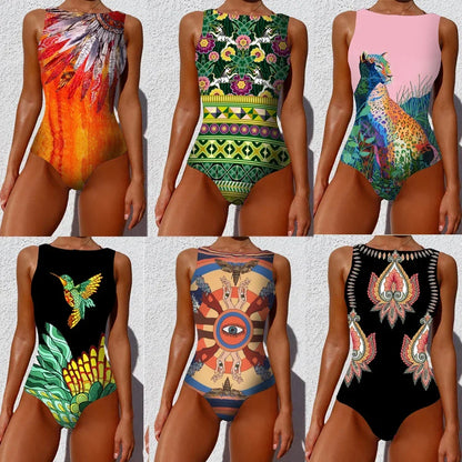 One-piece Swimsuit Classic Printed Lace Up Swimsuit Women's Push Up Flower One-piece Suit Beach Wear Bathing Suit Women somè