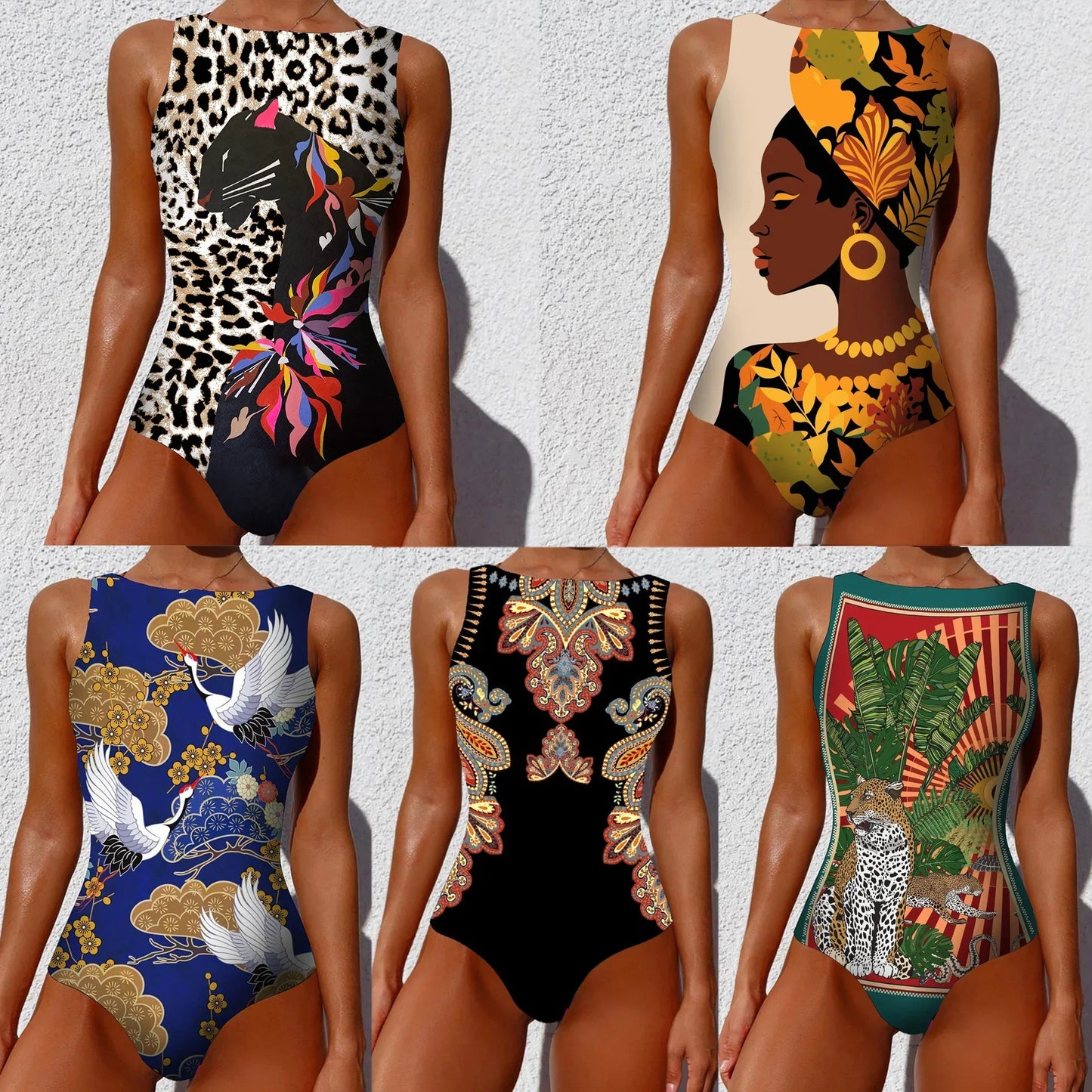 One-piece Swimsuit Classic Printed Lace Up Swimsuit Women's Push Up Flower One-piece Suit Beach Wear Bathing Suit Women somè
