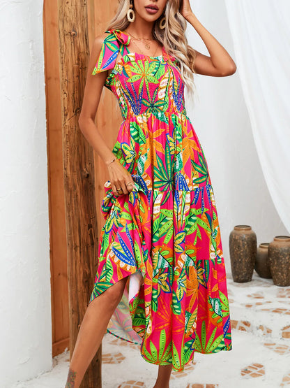 Summer Print Floral Women Dress Fashion Spaghetti Strap Elegant Casual Loose Long Dresses For Women New Holiday Party Dress somè