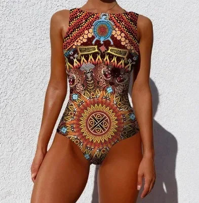 One-piece Swimsuit Classic Printed Lace Up Swimsuit Women's Push Up Flower One-piece Suit Beach Wear Bathing Suit Women somè