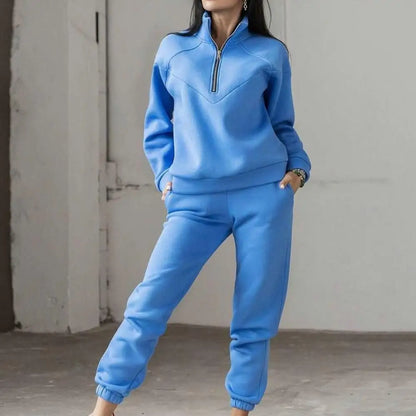 2 Pcs/Set Fall Sweatshirt Pants Set Loose Warm Stand Collar Elastic Waist Lady Autumn Tracksuit for Daily Wear Gs