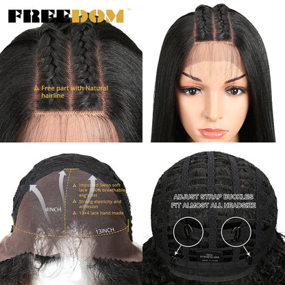 FREEDOM Synthetic Lace Front Wigs For Black Women Yaki Straight Long 26inch perruque Lace Wig Baby Hair Heat Resistant Fiber