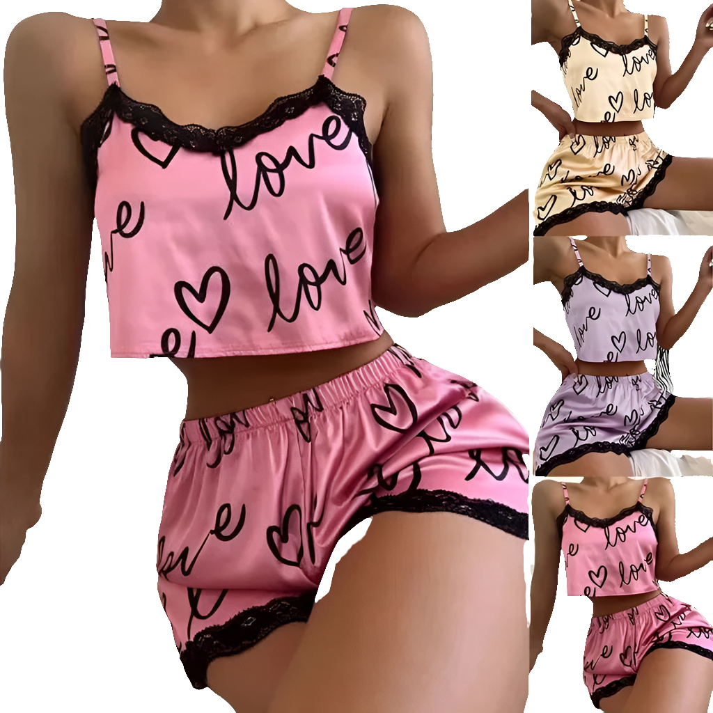 1Set Women's Pajama Shorts Suit Homewear Print Underwear Pijama Sexy Lingerie Camisoles Tanks Nighty Ladies Sleepwear Women