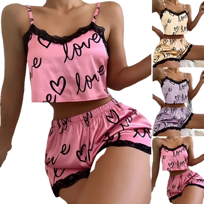 1Set Women's Pajama Shorts Suit Homewear Print Underwear Pijama Sexy Lingerie Camisoles Tanks Nighty Ladies Sleepwear Women