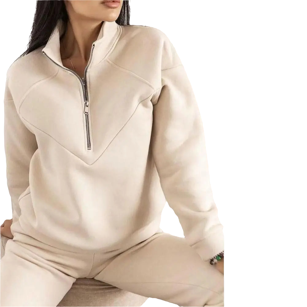2 Pcs/Set Fall Sweatshirt Pants Set Loose Warm Stand Collar Elastic Waist Lady Autumn Tracksuit for Daily Wear Gs