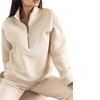 2 Pcs/Set Fall Sweatshirt Pants Set Loose Warm Stand Collar Elastic Waist Lady Autumn Tracksuit for Daily Wear Gs